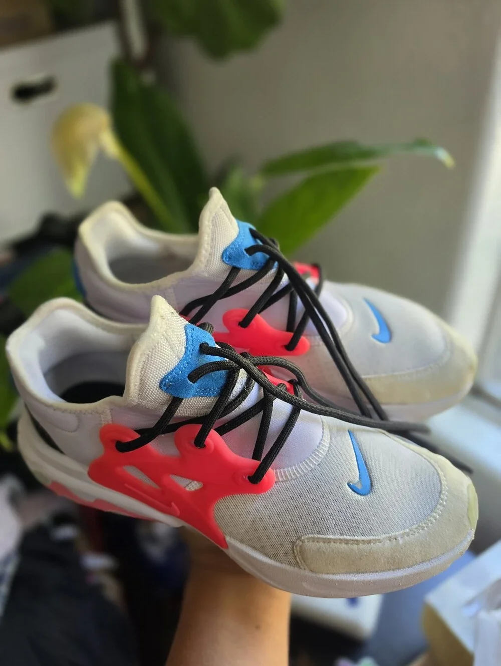 Nike Big Kids White Sneakers with Pink and Blue Details